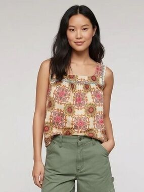 Anthropologie Let Me Be Abstract Ruffled Tank Size 2 EUC